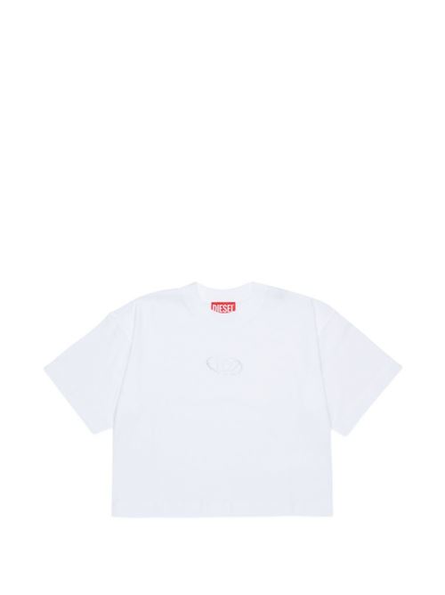 T-shirt bambina Diesel Tlixin bianca cropped con logo Oval D DIESEL KIDS | J0291800YI9K100